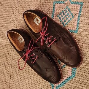 🔴 🔚🔜 Footjoy Brown Club Casuals Leather Golf Shoes.